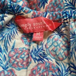 Simply Southern Cotton Pineapple Print Ruffle Tiered Midi Dress Blue Pink Medium